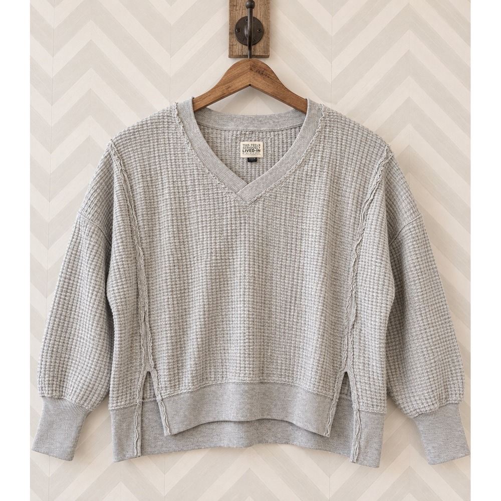 American Eagle Waffle Knit Slightly Cropped Oversized V-Neck Thermal Top XS